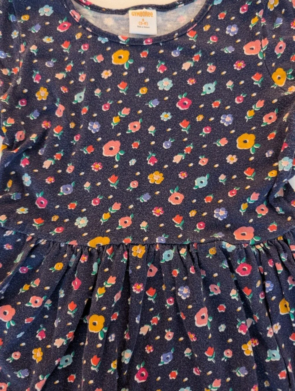 Gymboree Girls' Navy Floral Dress Cotton Size S (5 - 6)